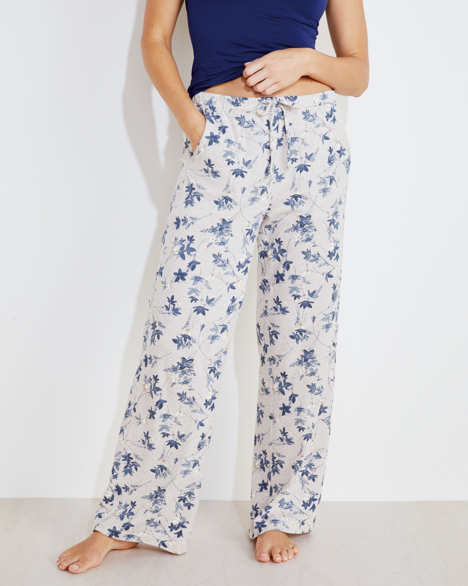Organic Poplin Pajama Pant Set, Painterly Floral