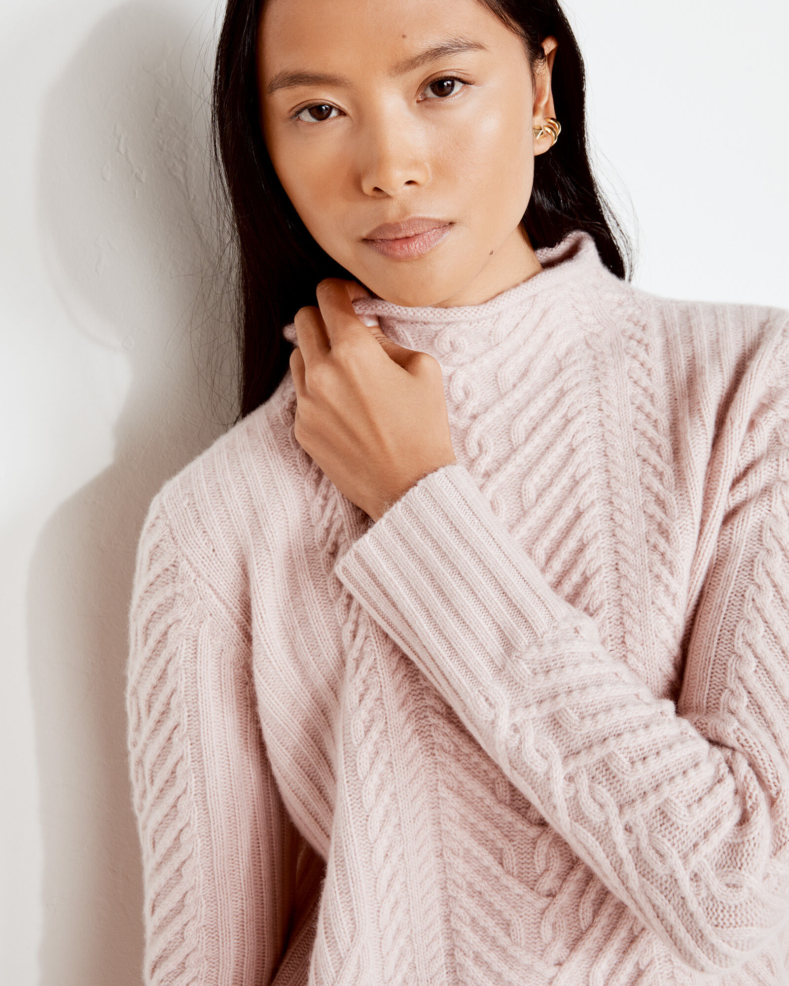 Pure Cashmere Cable Knit Roll Neck Sweater | Haven Well Within