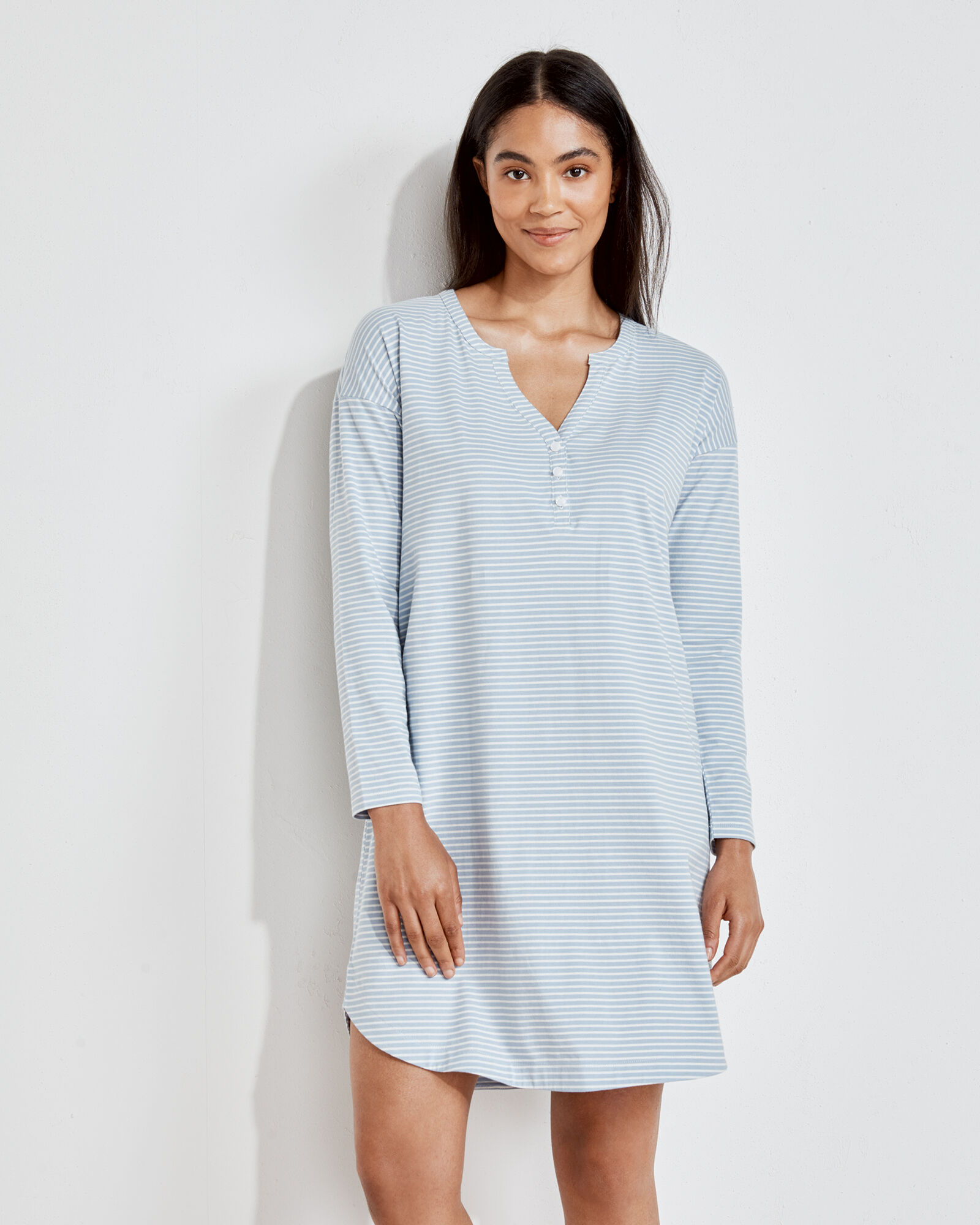 lantisan Cotton Knit Long Sleeve Nightgown for Women, Henley Full Length  Sleep Dress