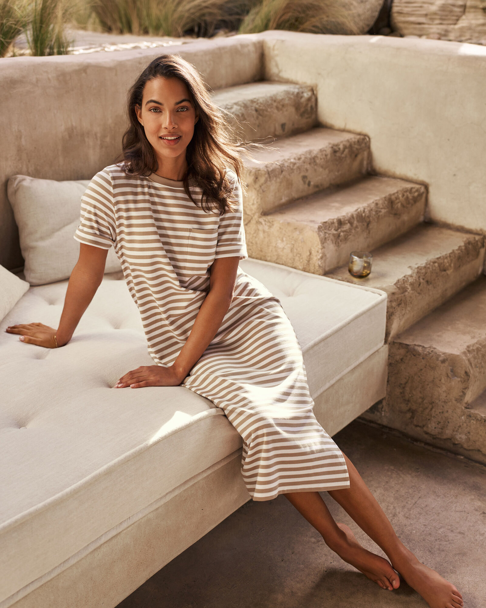 Organic Cotton Jersey Striped Sleep Dress