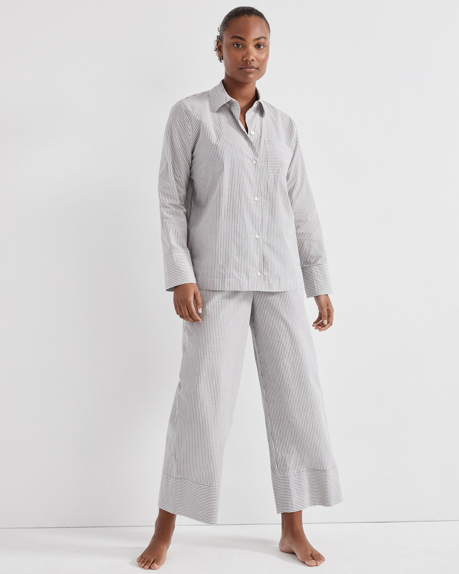 Lightweight Cotton Poplin Striped Pajama Shirt | Haven Well Within