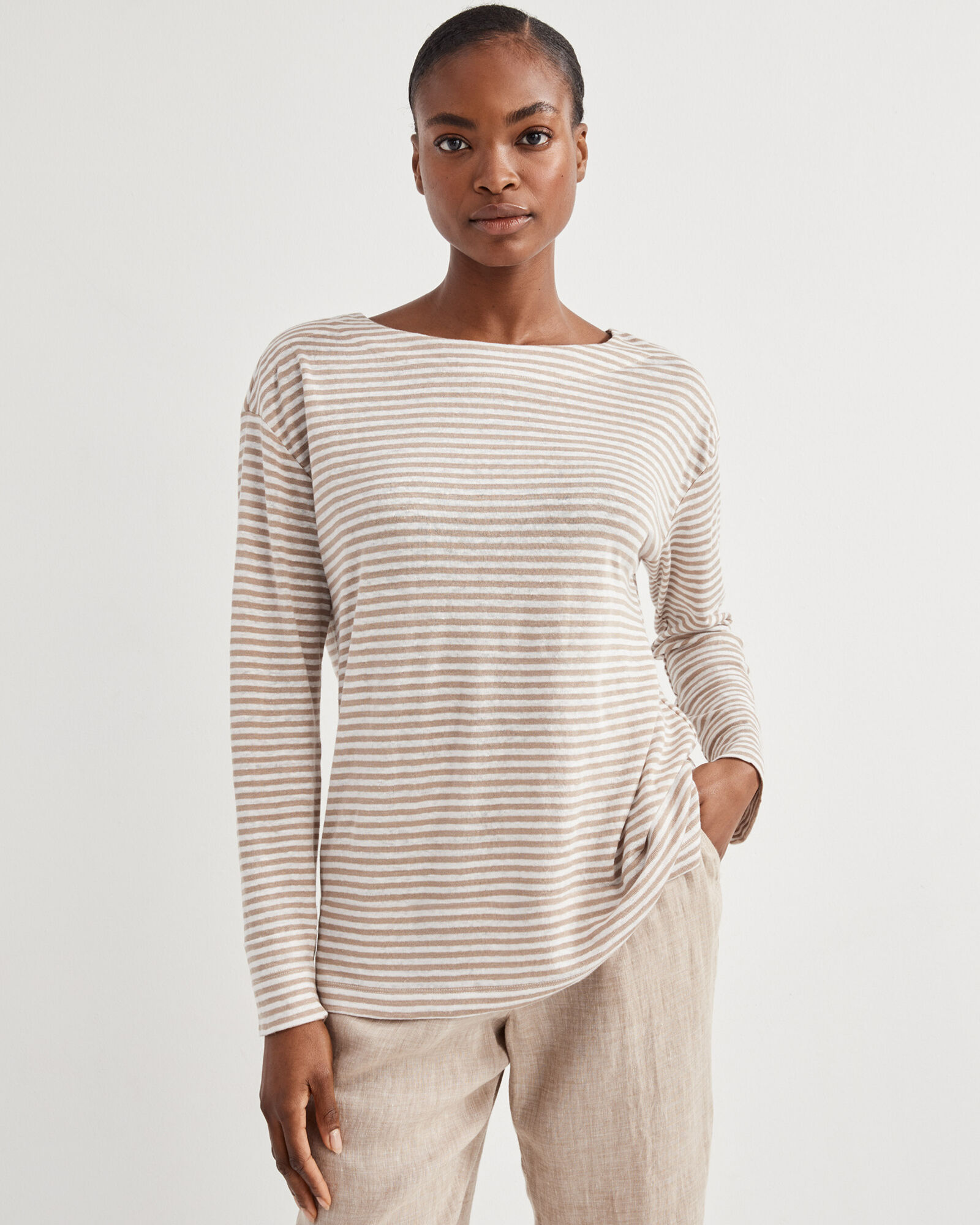 Linen Jersey Striped Boat Neck Tee | Haven Well Within